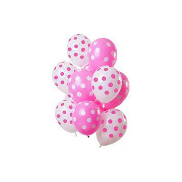 Latexové balóniky Dots pink-white 30 cm - 12 ks