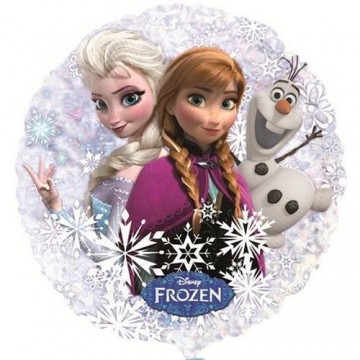 Fóliový holografický balónik Frozen - Anna a Elsa s Olafom 45 cm