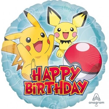 Fóliový balónik guľatý Pokemon Happy Birthday 45 cm