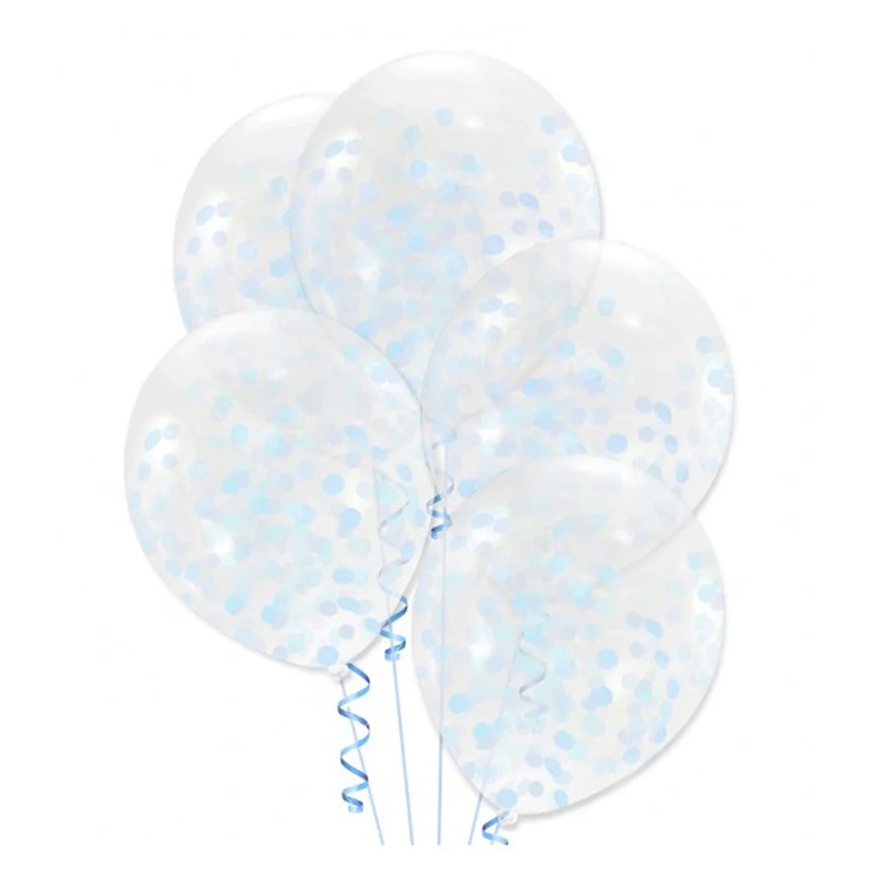 Priehľadné balóniky s Svetlo modrými konfetami, 30 cm - 5 ks