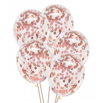 Priehľadné balóniky so RoseGold konfetami, 30 cm - 5 ks