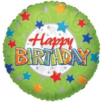 Fóliový balónik zelený s hviezdičkami - Happy Birthday 46 cm